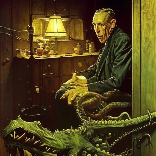 Cthulhu Dreaming in R'lyeh as Rockwell Painting