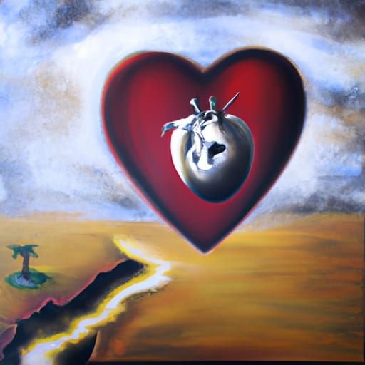 Melting Stolen Heart Surrealism: Oil on Canvas