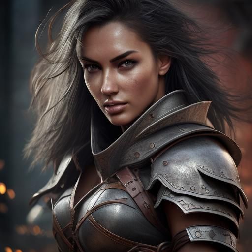 Hyperrealistic Female Fighter in Leather Armor