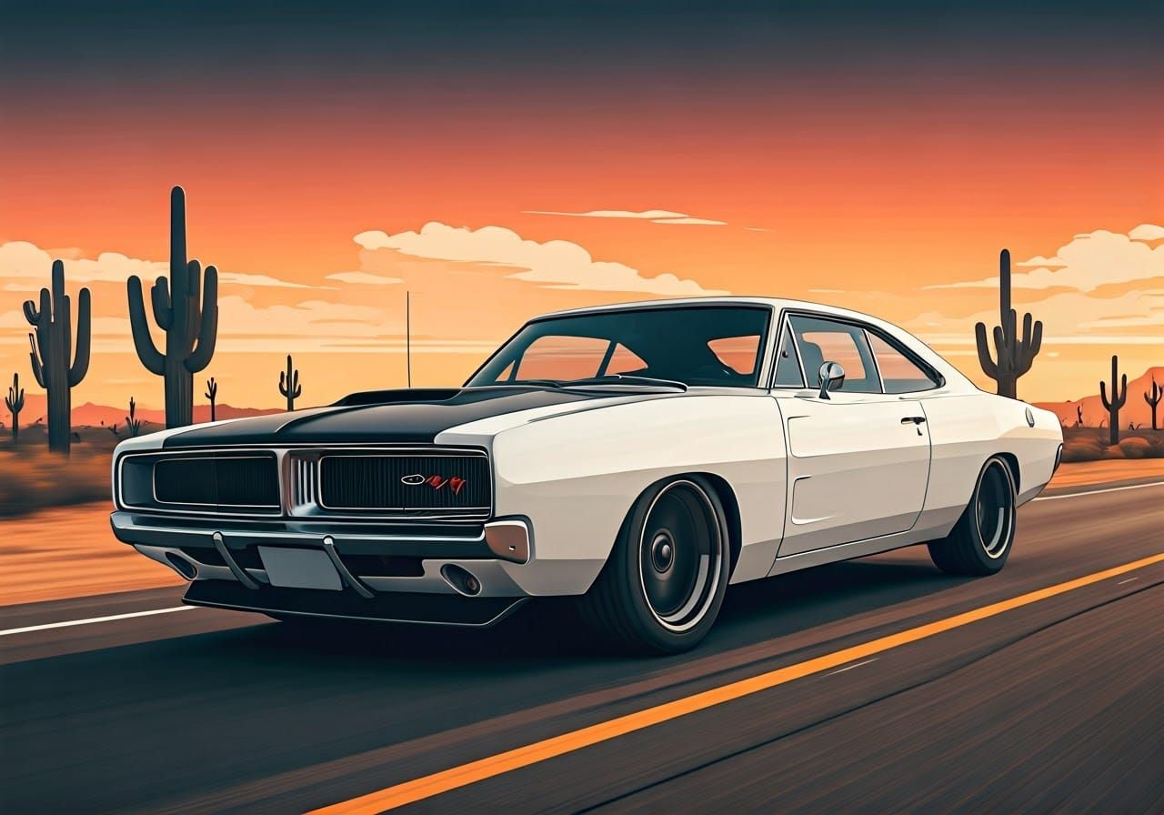Dodge Charger R/T Anime Style on Desert Highway
