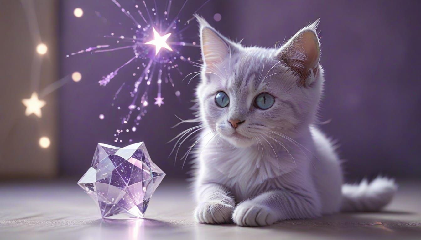 Cute Pastel Kitten Playing with Glowing Star