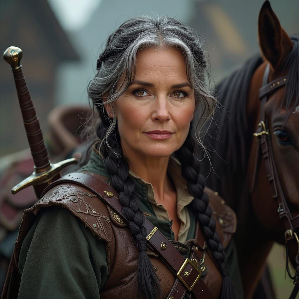 Medieval Adventurer Woman in Dark Fantasy Style