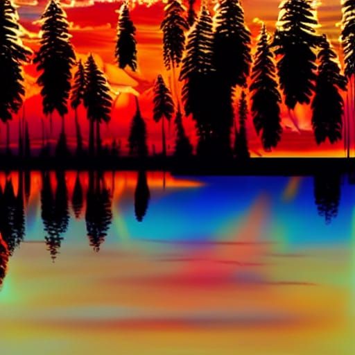 Golden Lake Sunset: Detailed Digital Matte Painting
