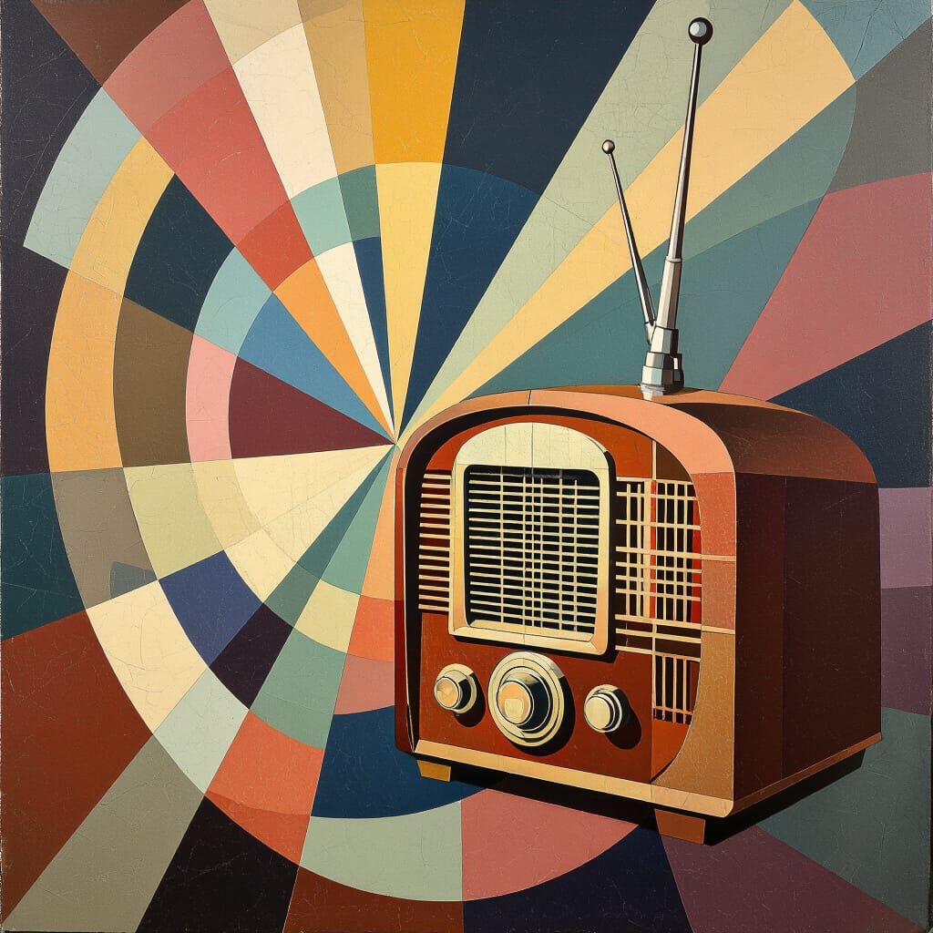 1940s Art Deco Mural Celebrating Radio