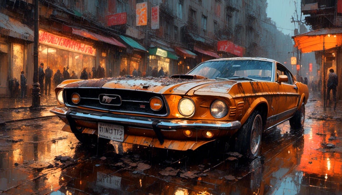 Decaying 1977 Ford Mustang on Post-Apocalyptic Street