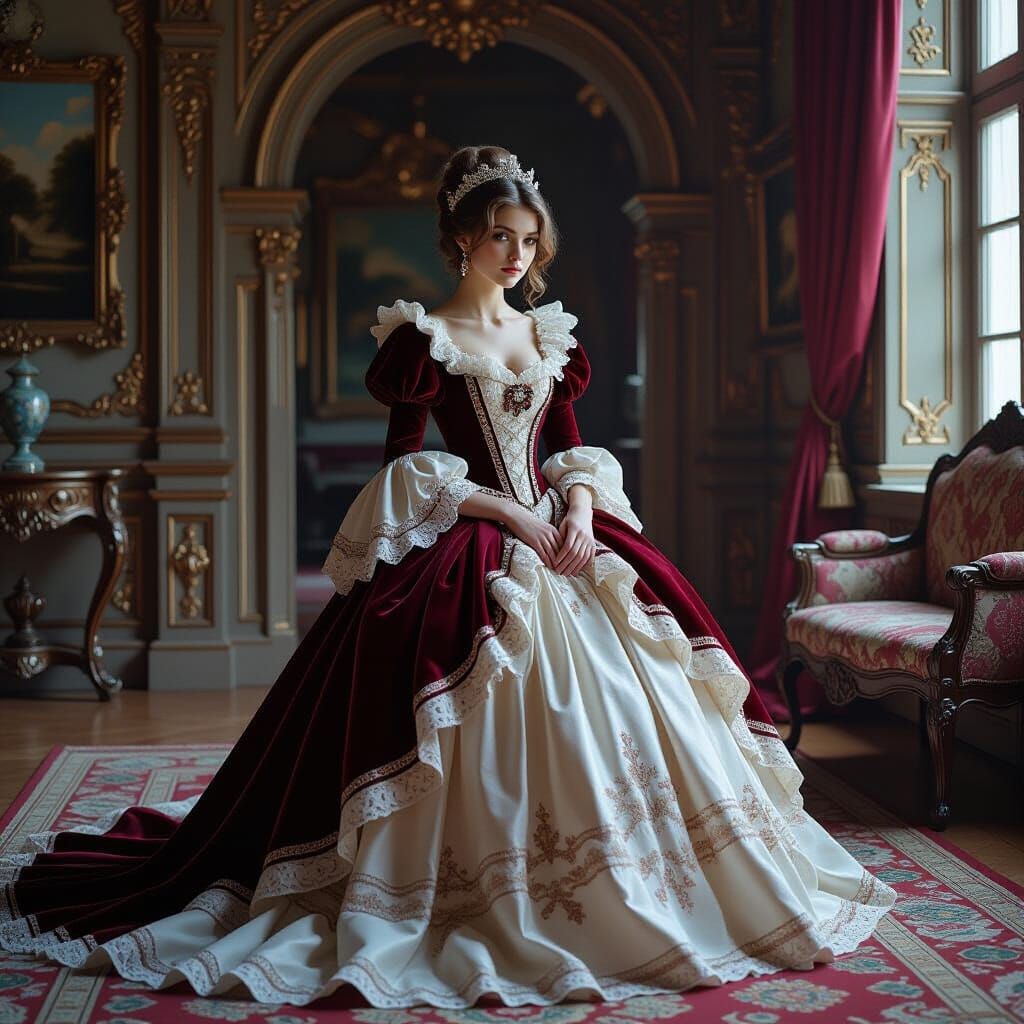 Teenage Alice in Lavish Gown in Opulent Chamber