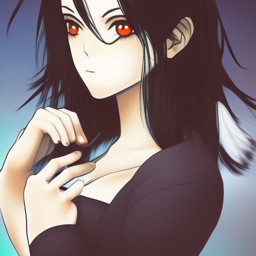 Anime-Style Portrait of a Woman with Black Hair