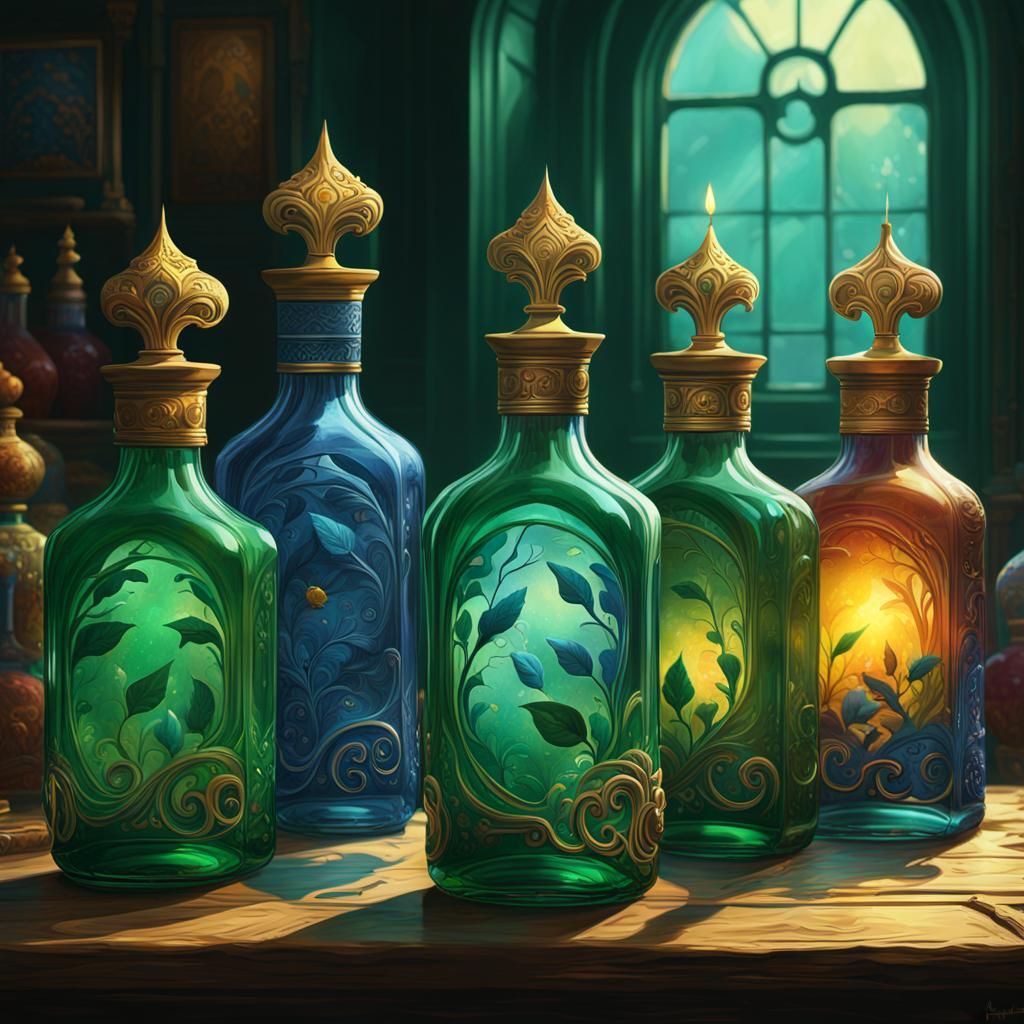 Ornate Bottles Holding Each Season as Digital Art