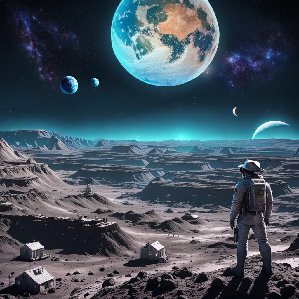 Sheriff Oversees Lunar Colony in Cosmic Illustration