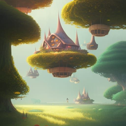 Fantasy Floating Cities with Fairy Treehouses