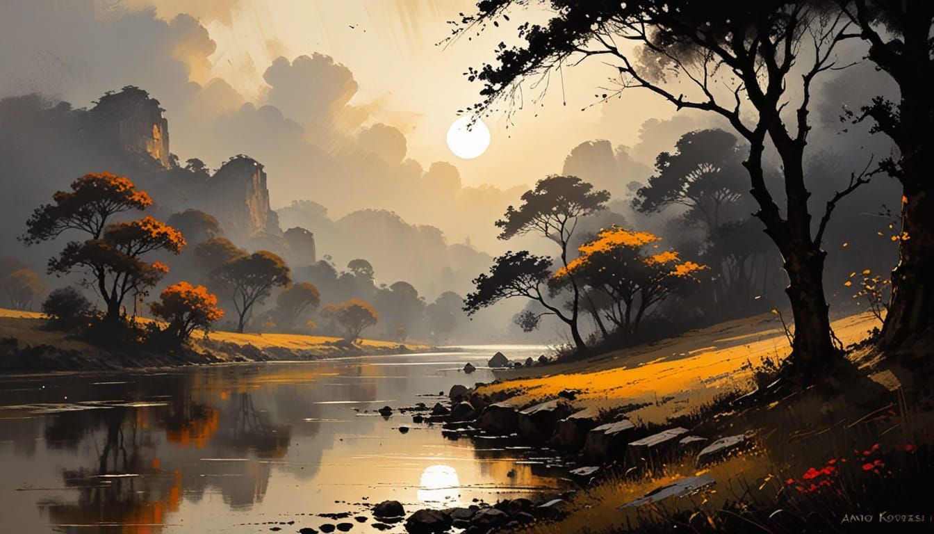 Dreamy Moody Landscape in Bold Impasto Style