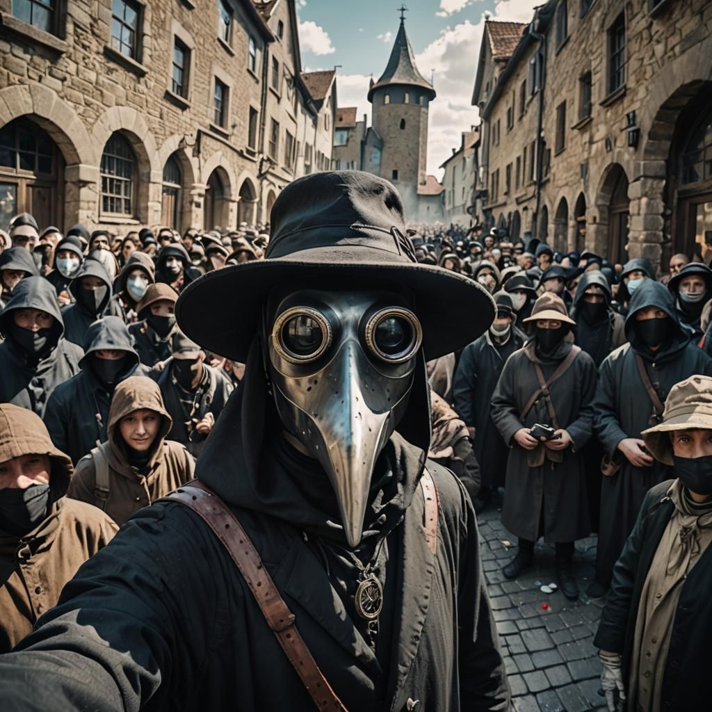 Plague Doctor Selfie in Squalid Medieval City