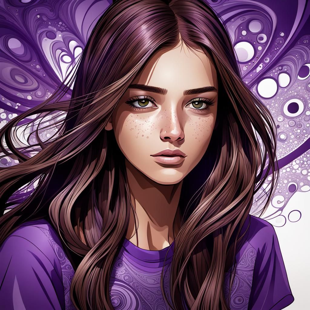 Teenage Girl Portrait with Abstract Fractal Elements