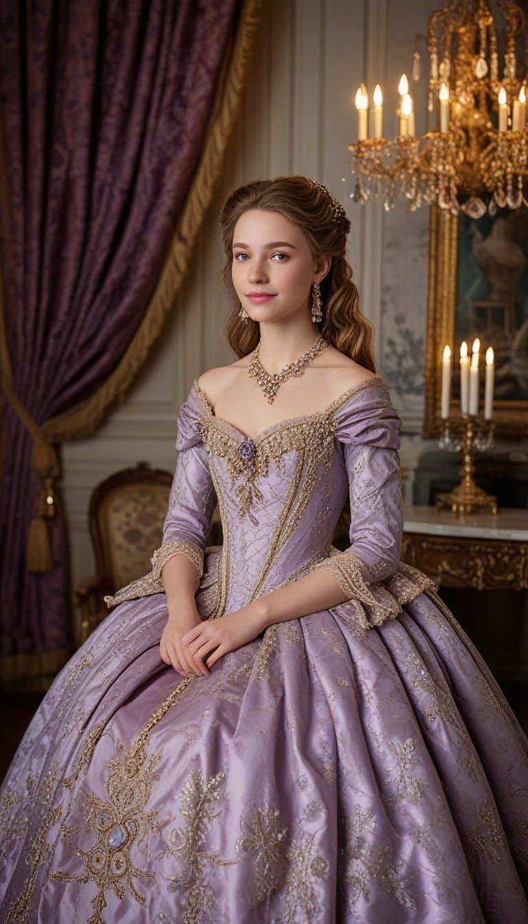 Ethereal 18th Century Beauty in Lavish Purple Gown