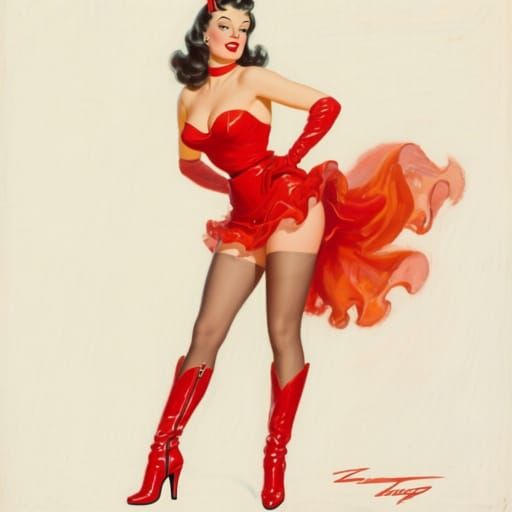 Classic Pin-Up Girl in Fire-Red Outfit, Olivia De Berardinis...