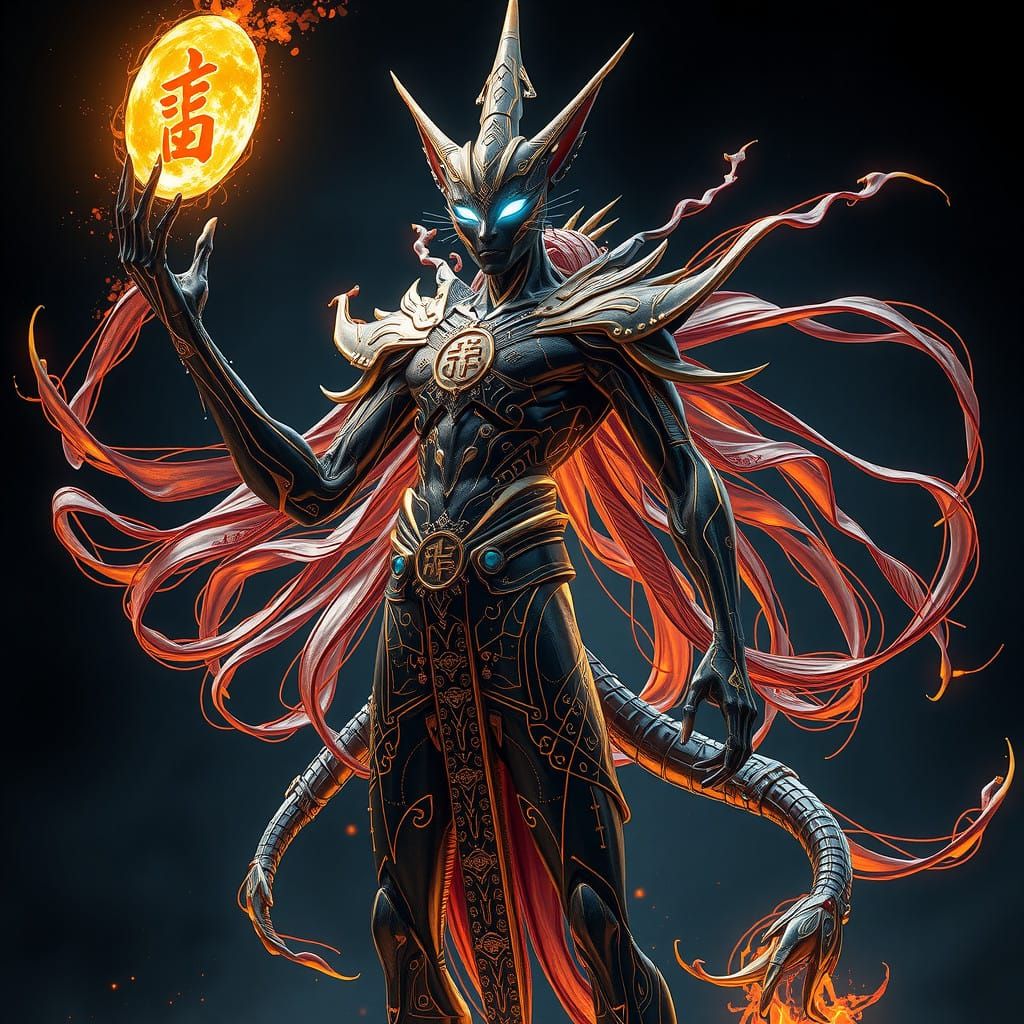 Cybernetic Deity Warlord in Majestic, Iridescent Armor