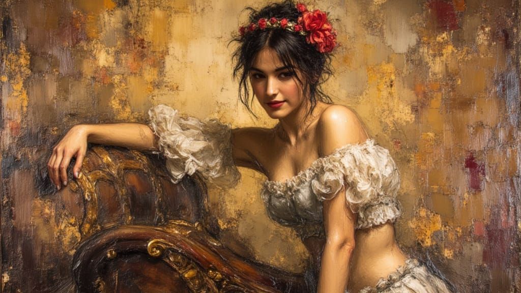 Elegant Princess Portrait with Oil Painting Brushstrokes