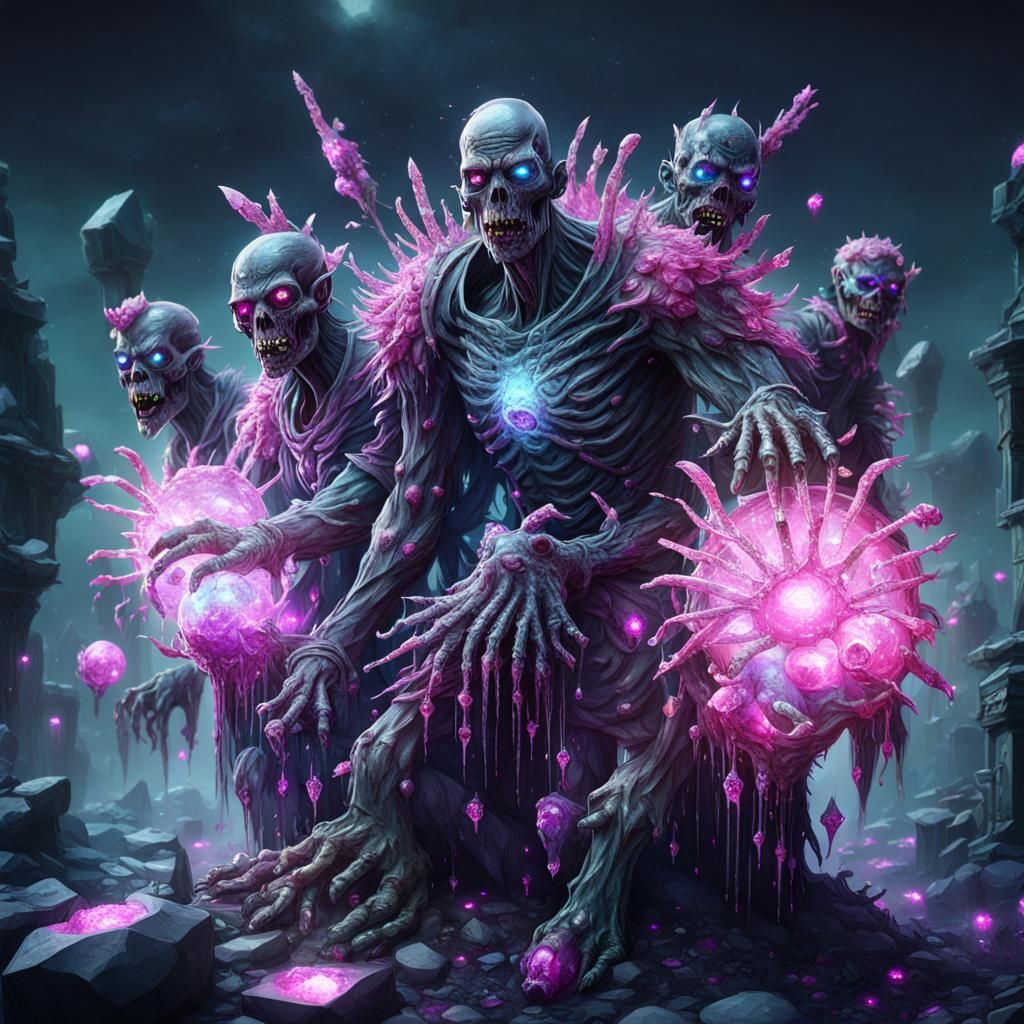 Crystallized Zombies with Glowing Eyes: Fantasy Art