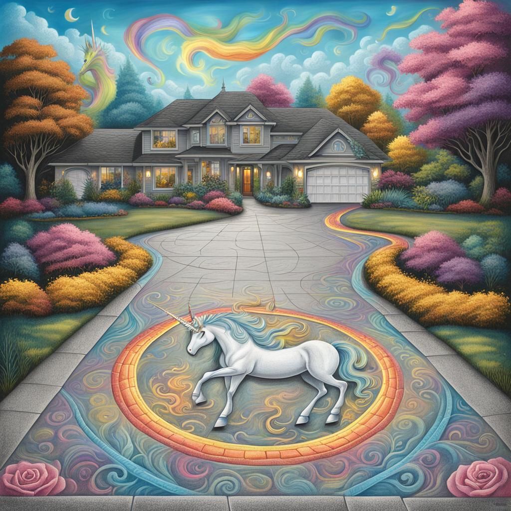 Detailed Chalk Art: Unicorn Princess and Dragon Prince