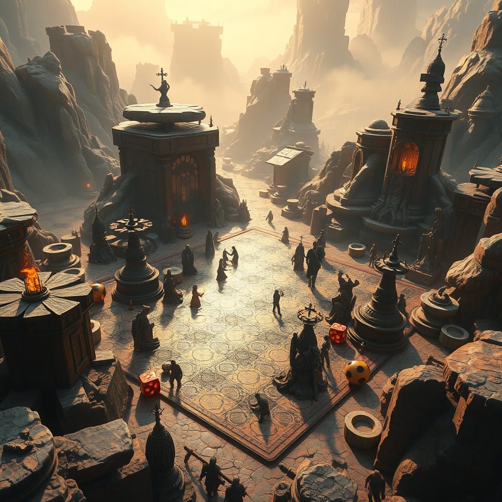 Fantasy Gameboard Landscape in a Golden, Mystic Realm