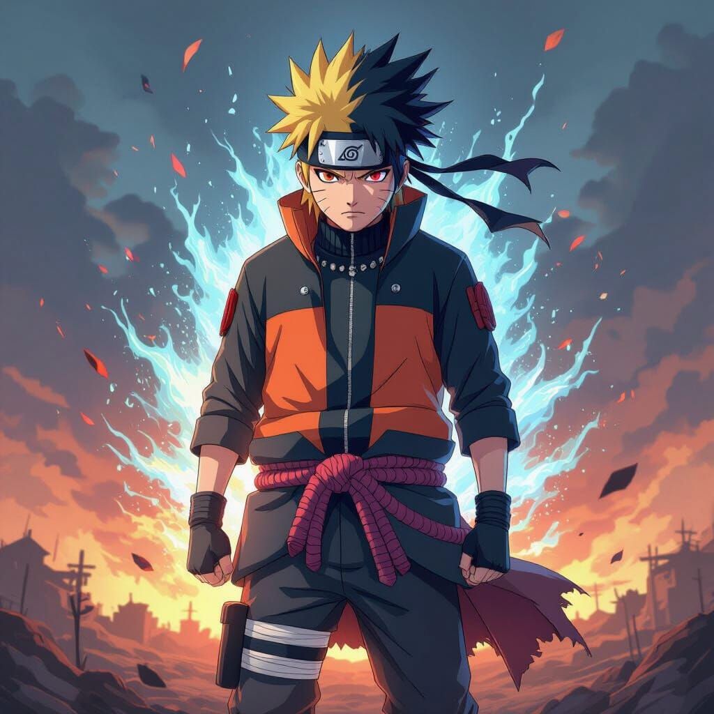 Naruto & Sasuke Fusion Character in Battle Pose
