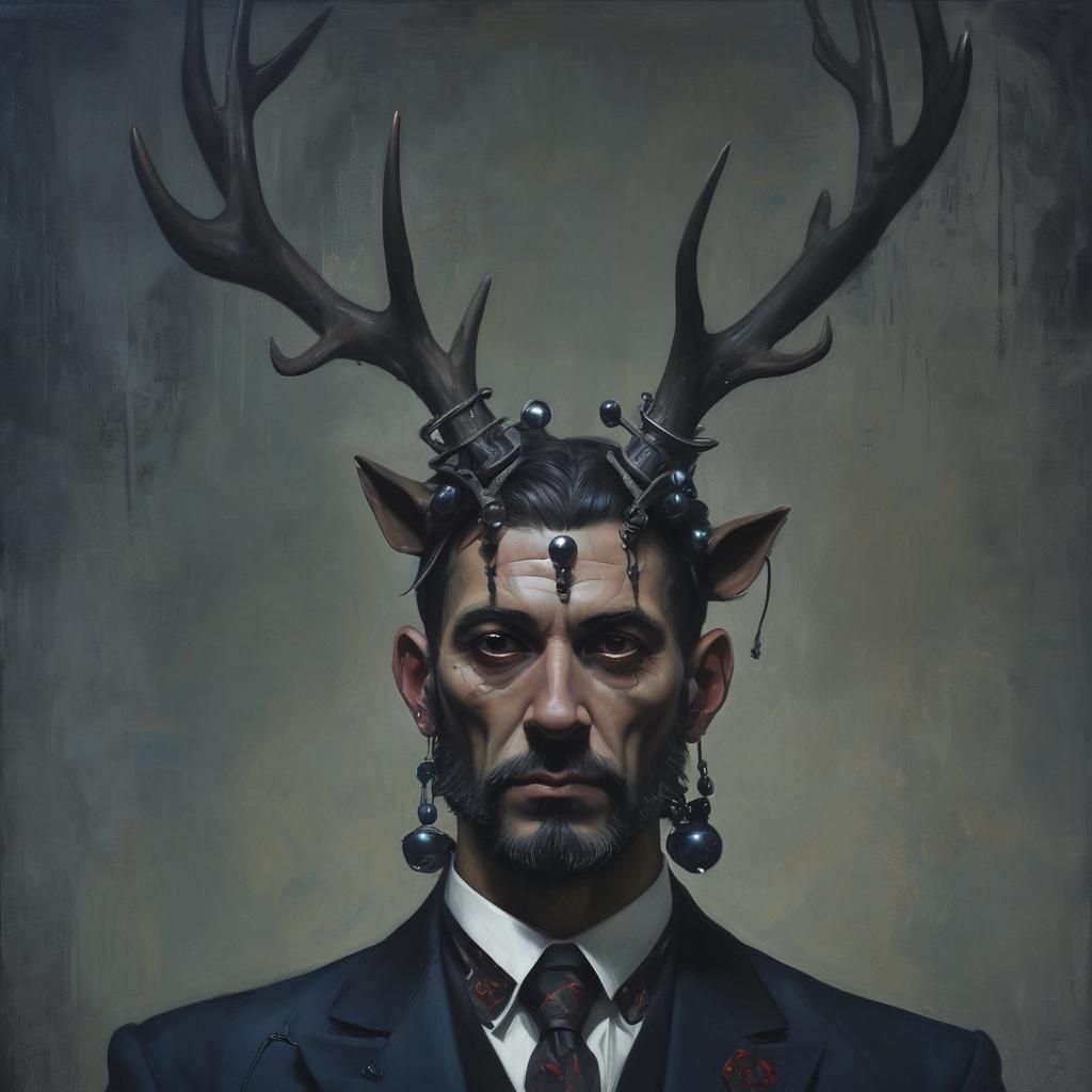 Gothic Man with Antlers in Dieselpunk Style