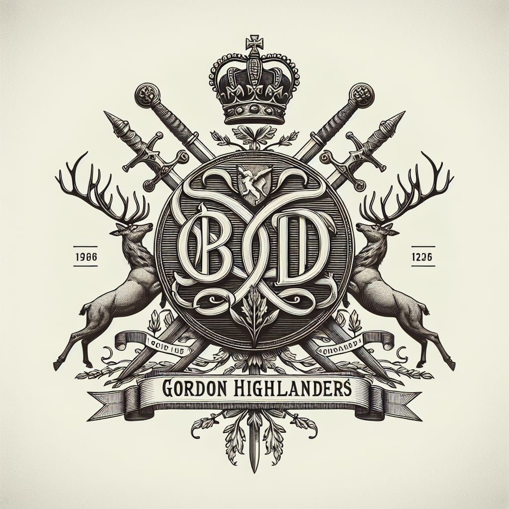 Gordon Highlanders 'Bydand' Motto Emblem in Vintage Style