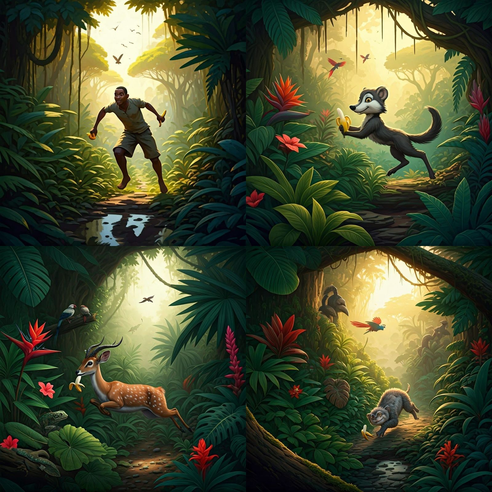 African Jungle with Monkey, Oil Painting by Gurney Style