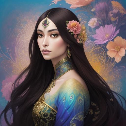 Dragon Peacock Woman Portrait in Mystical Realism