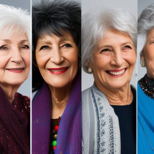 Hyperrealistic Portrait of Smiling Elderly Woman with Gray H...