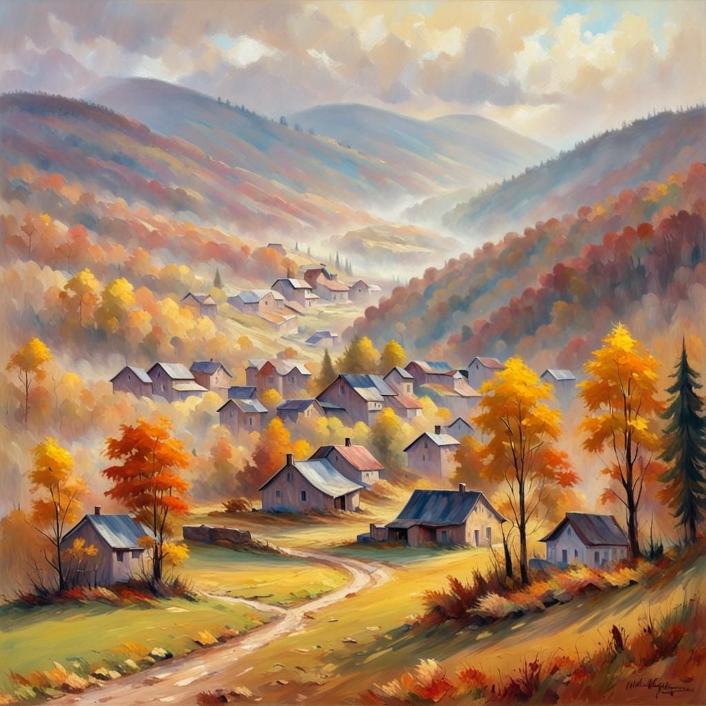 Autumnal Forest Landscape in Golden Age Illustration Style