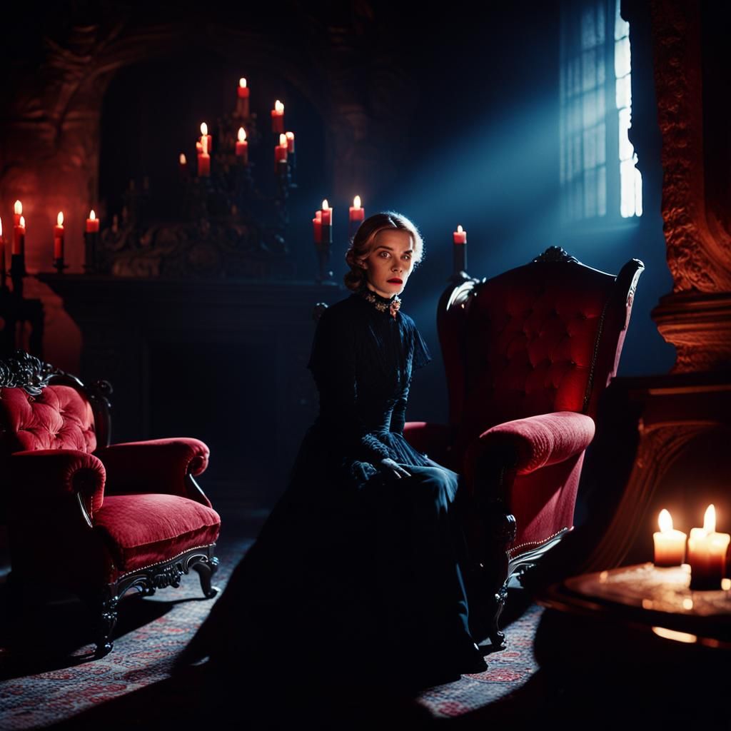 Gothic Vampires in Medieval Bedroom, Film Noir Style