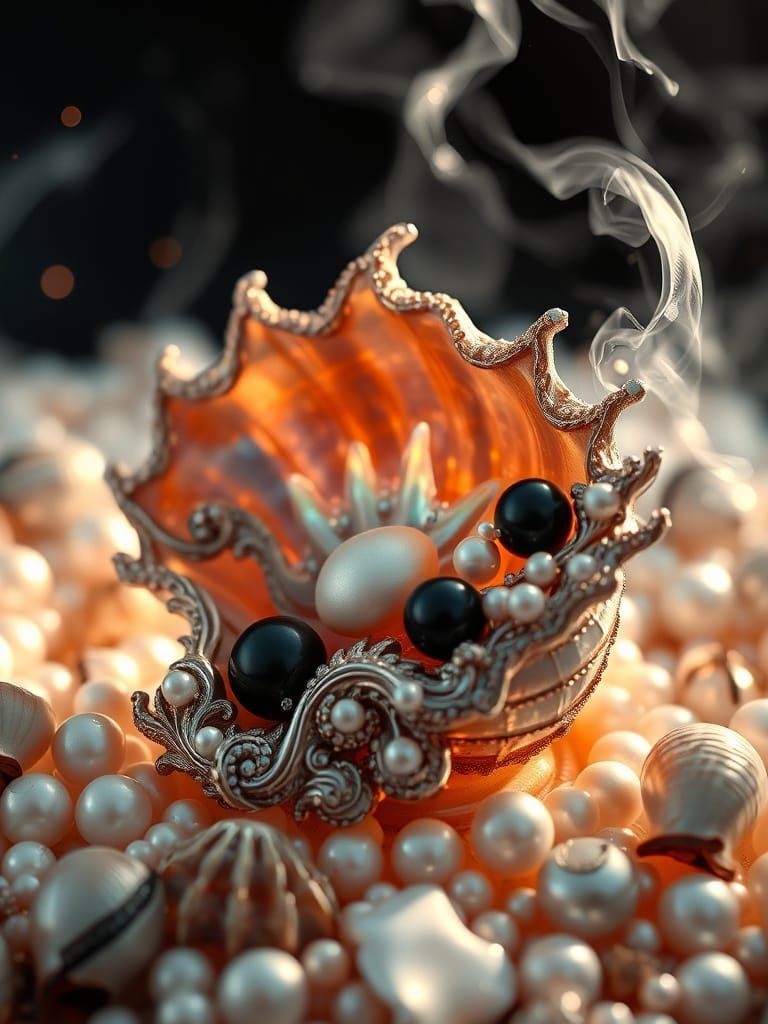 Hyper-Realistic Pearl Shell Sculpture in Soft Focus
