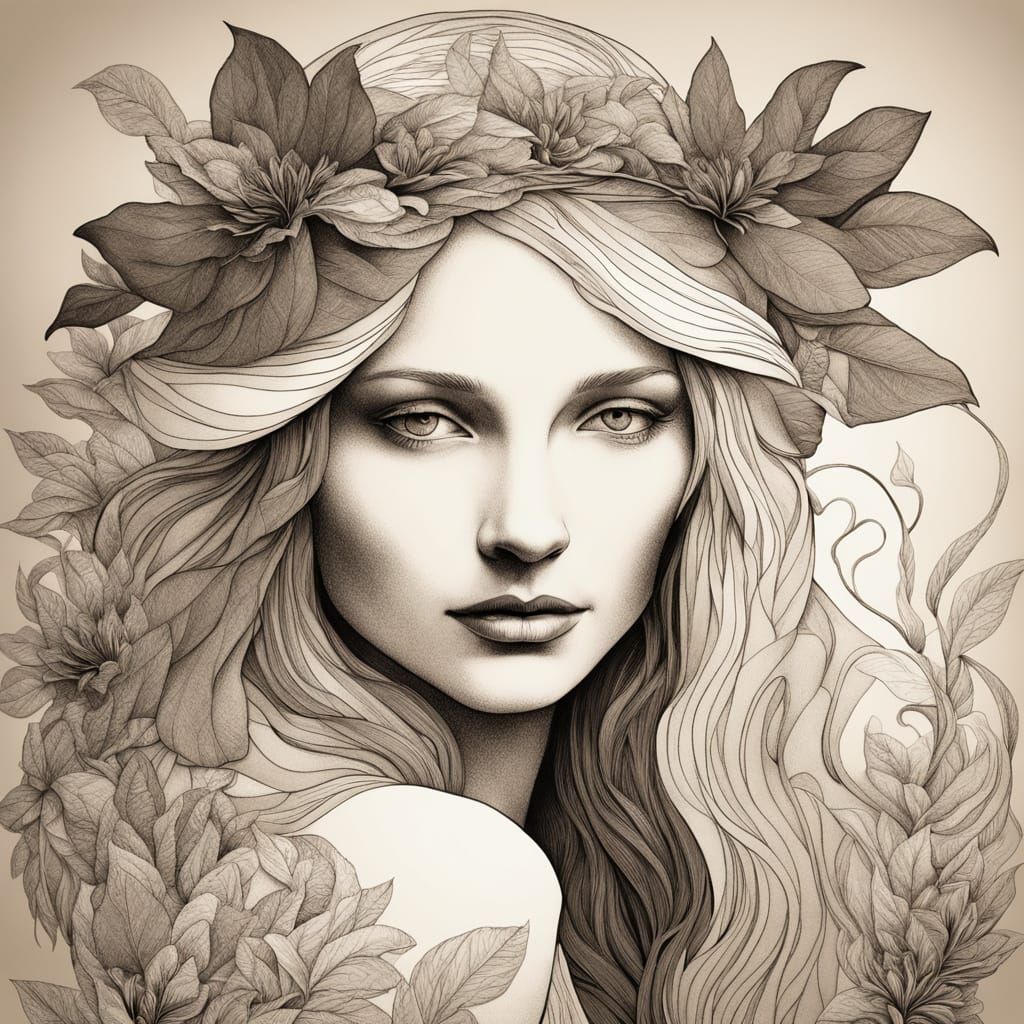 Ethereal Blonde Woman with Floral Headpiece in Sepia Tones