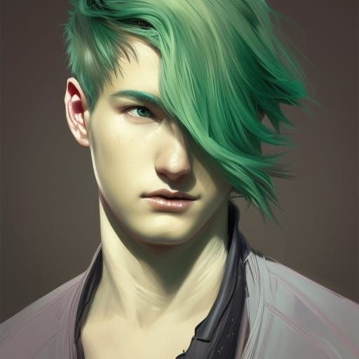 Mint-Green Haired Boy Portrait in Artstation Style