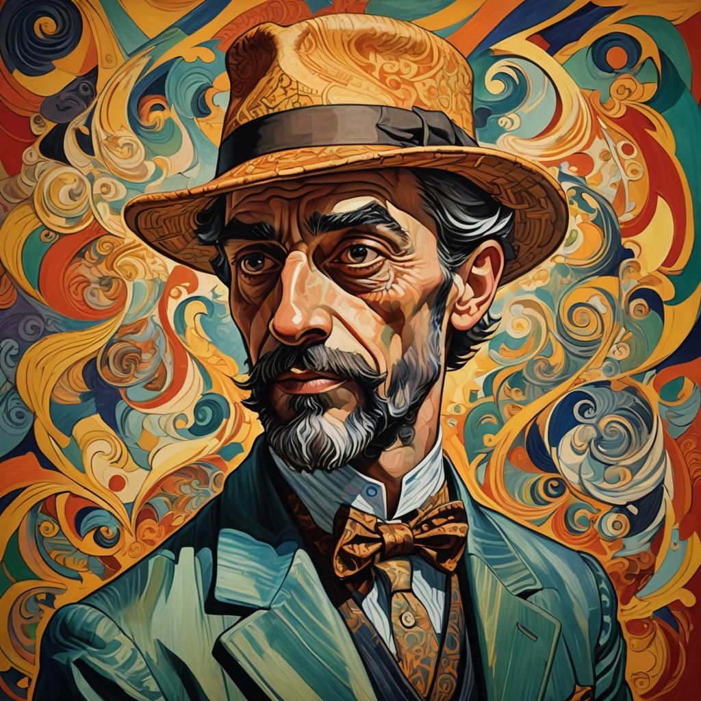 Hyperrealistic Escher Self Portrait in Lautrec Style