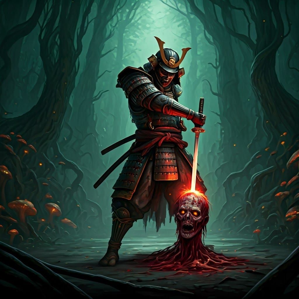 Samurai Warrior's Final Strike in Mystic Forest