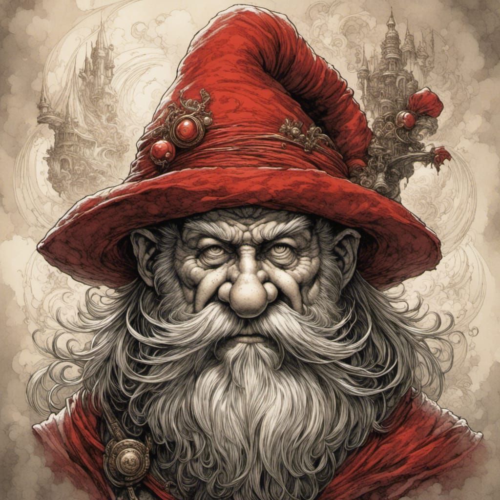 Mythical Dwarf with Red Hat and Big Nose