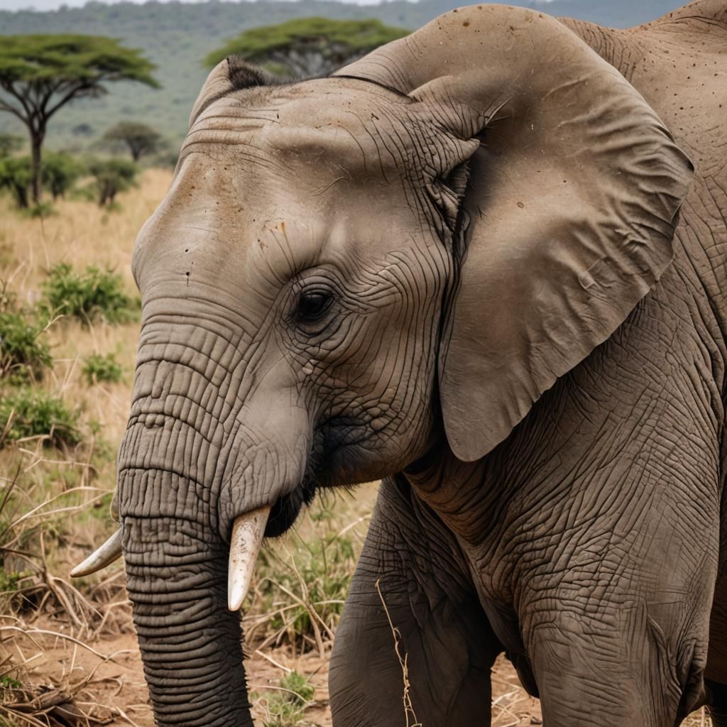 Elephant Close-Up in African Landscape