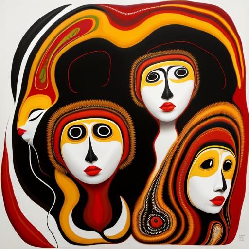 Abstract Badger Faces in Surrealist Aboriginal Oil Painting