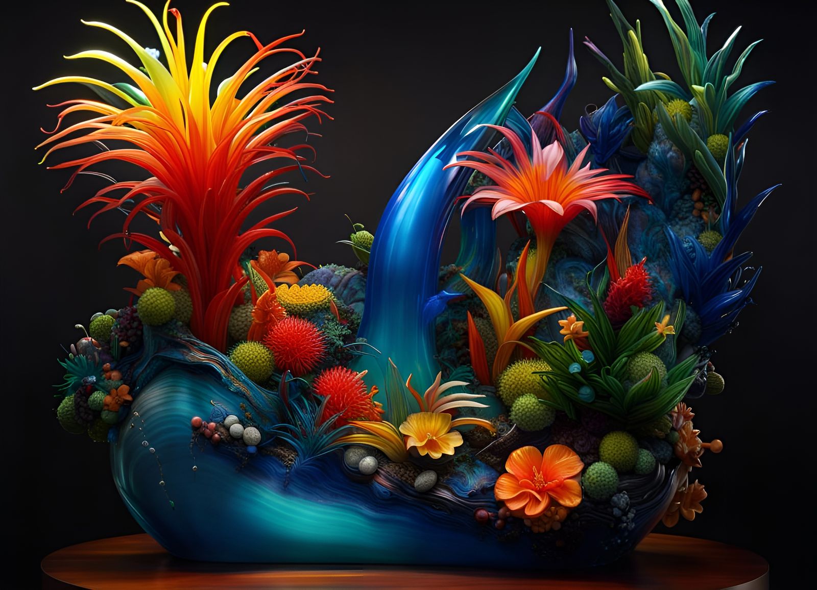 Blown Glass Sculpture: Vivid Tropical Island