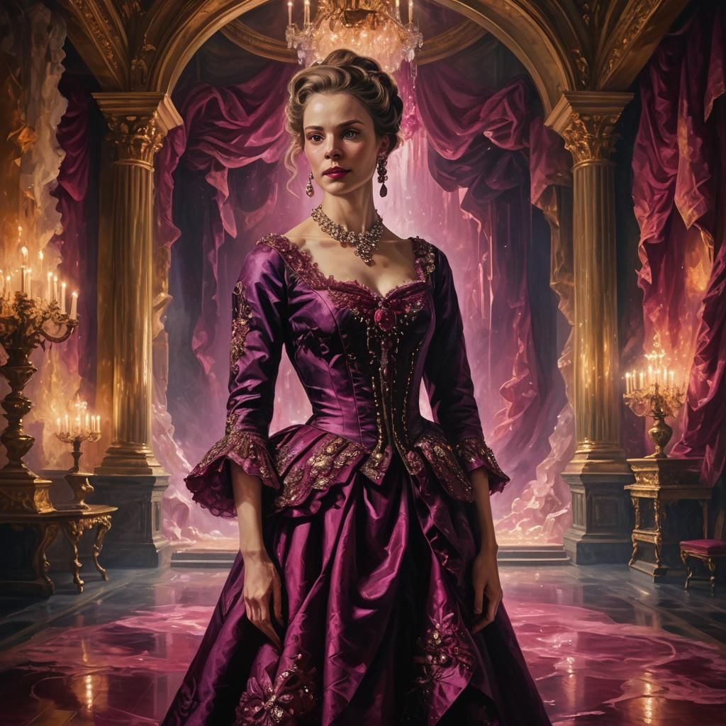 Baroque Portrait of Woman in Ballroom, Oil Painting