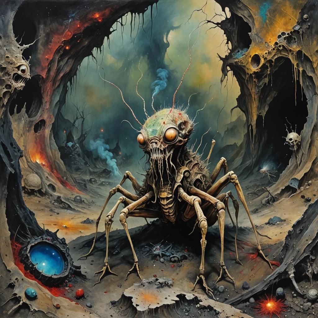 Grotesque Alien Cave Creature in Grisly Grimdark Style