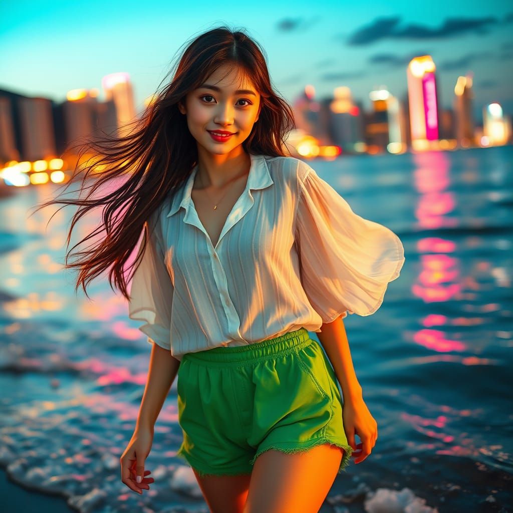 Ethereal Beach Goddess in Vibrant Fantasy Style