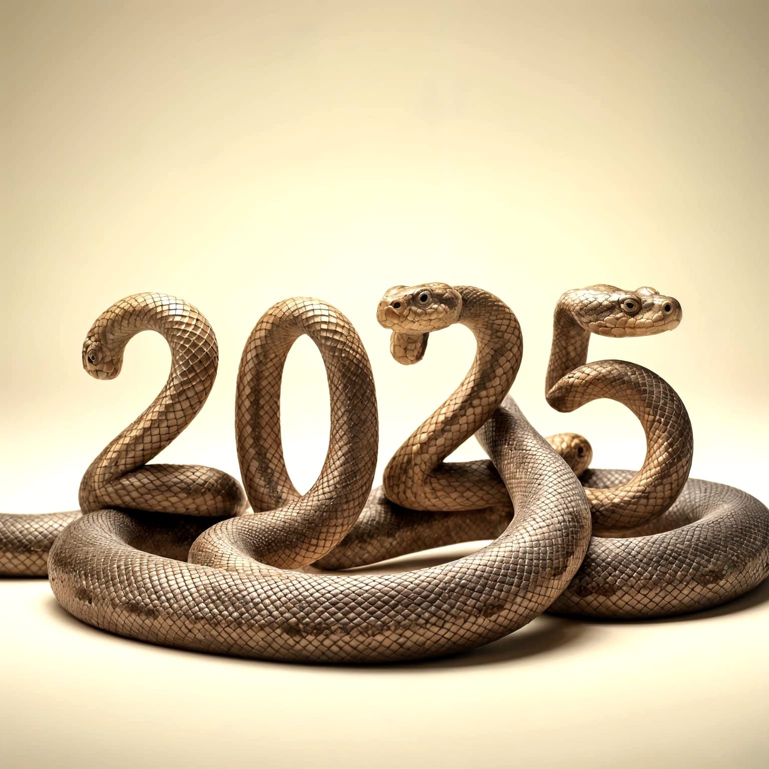 Surreal Scene of Snakes Forming the Year 2025 in Photorealis...