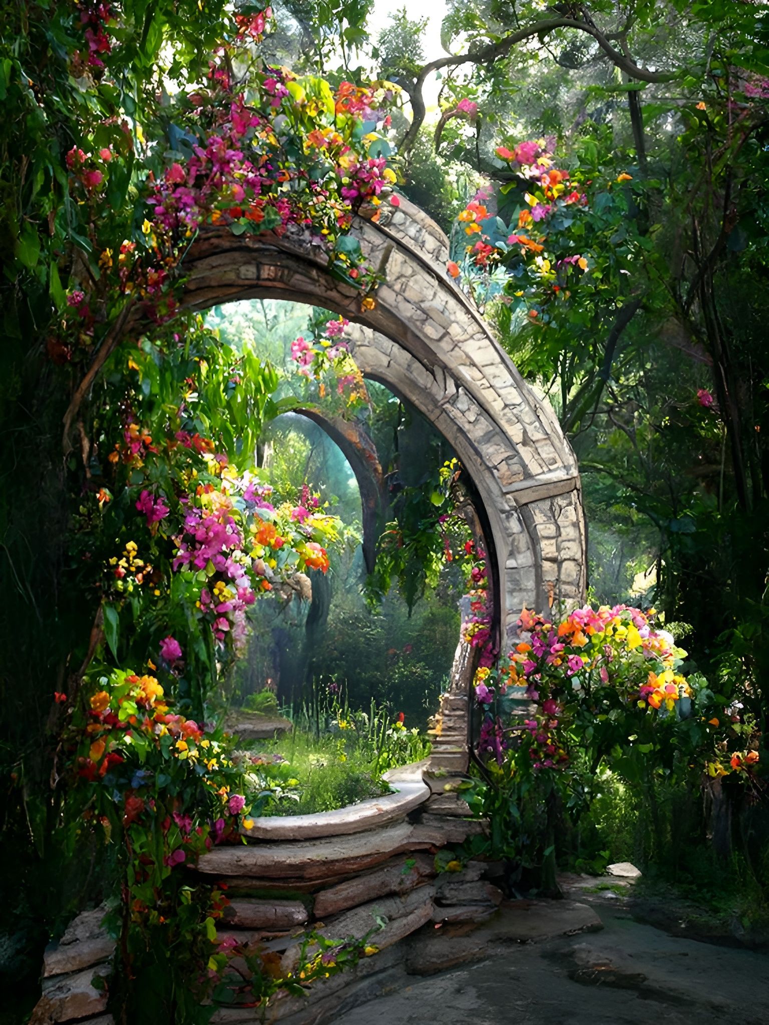 Garden Archway Painting in Photorealistic Style