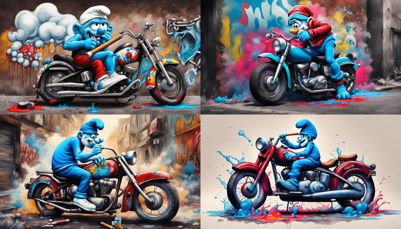 Papa Smurf on Motorcycle: Graffiti Art