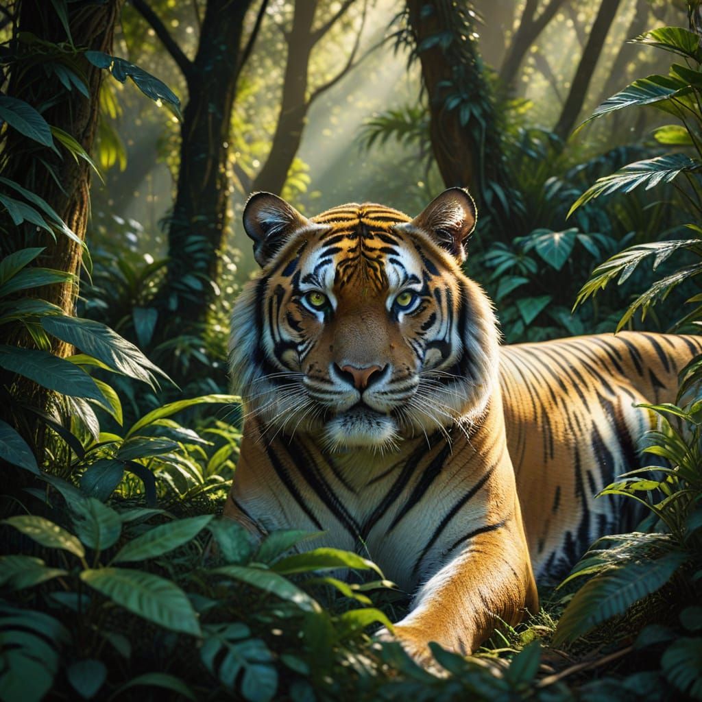 Majestic Bengal Tiger in Lush Jungle - Photorealistic Wildli...