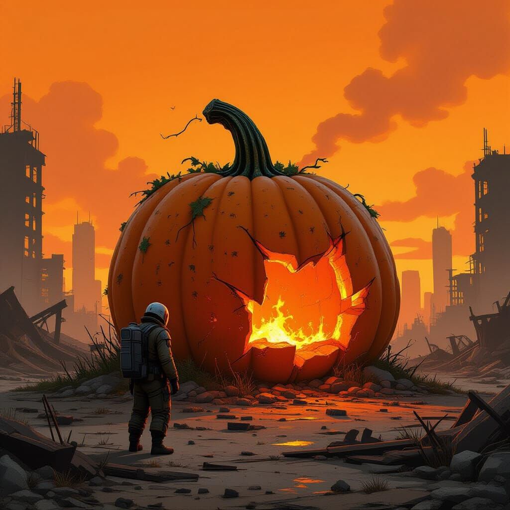 Engineer Inspects Giant Pumpkin Shelter in Post-Apocalyptic ...
