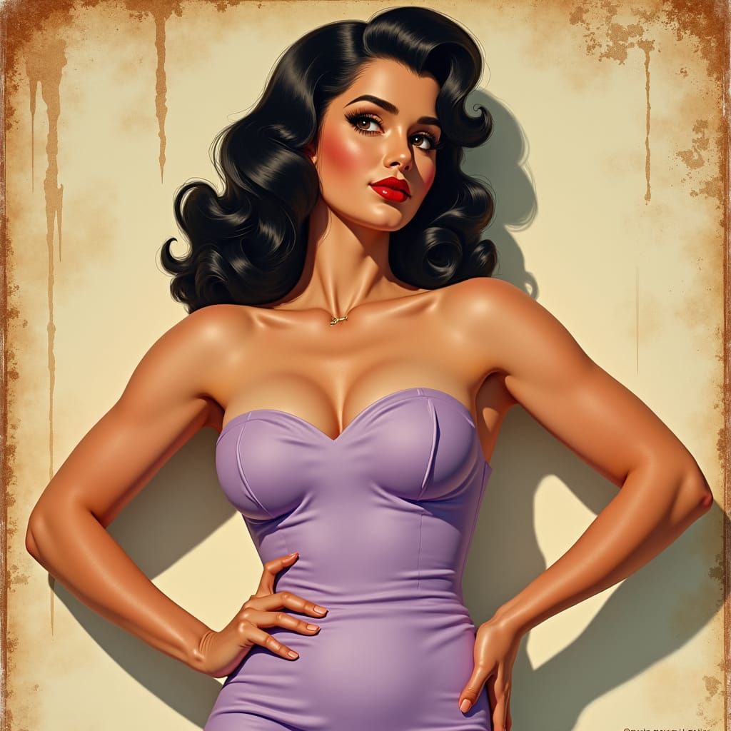 Vintage Pin-Up Girl in Vargas Style